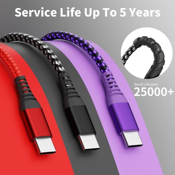 3Pack 3ft Nylon Braided Type C Fast Charging Cable for Phone 15 Pro Max - Picture 4 of 6